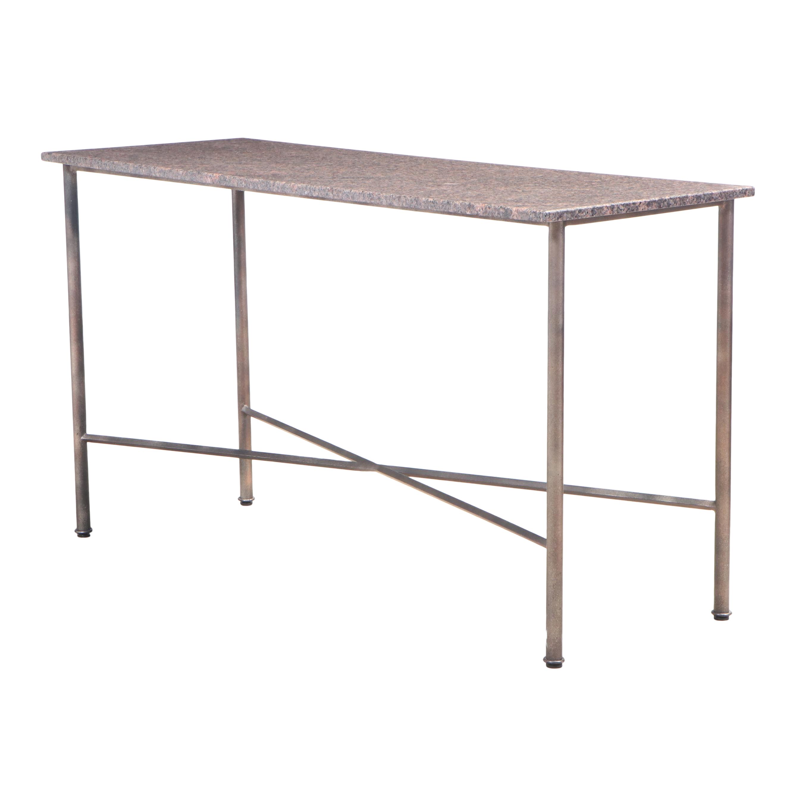 Patinated Metal and Granite Top CounterHeight Table EBTH