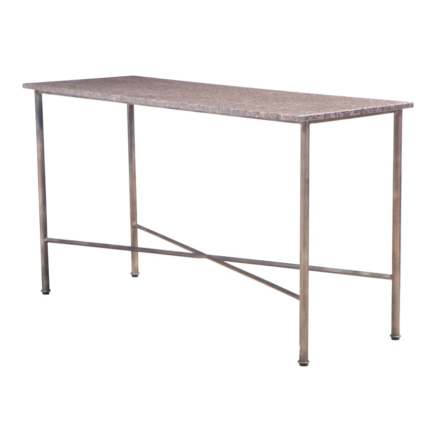 Patinated Metal and Granite Top Counter-Height Table
