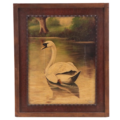 E. J. Davies Oil Painting of a Swan