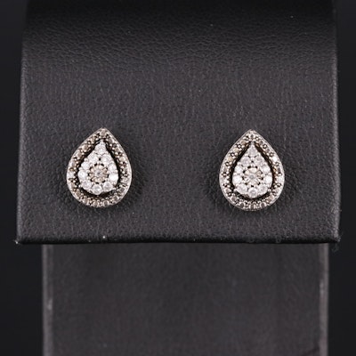 Sterling Silver 0.21 CTW Diamond Teardrop Stud Earrings