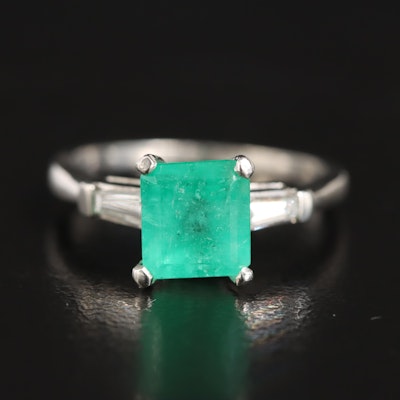 Platinum 1.85 CT Emerald and Diamond Ring