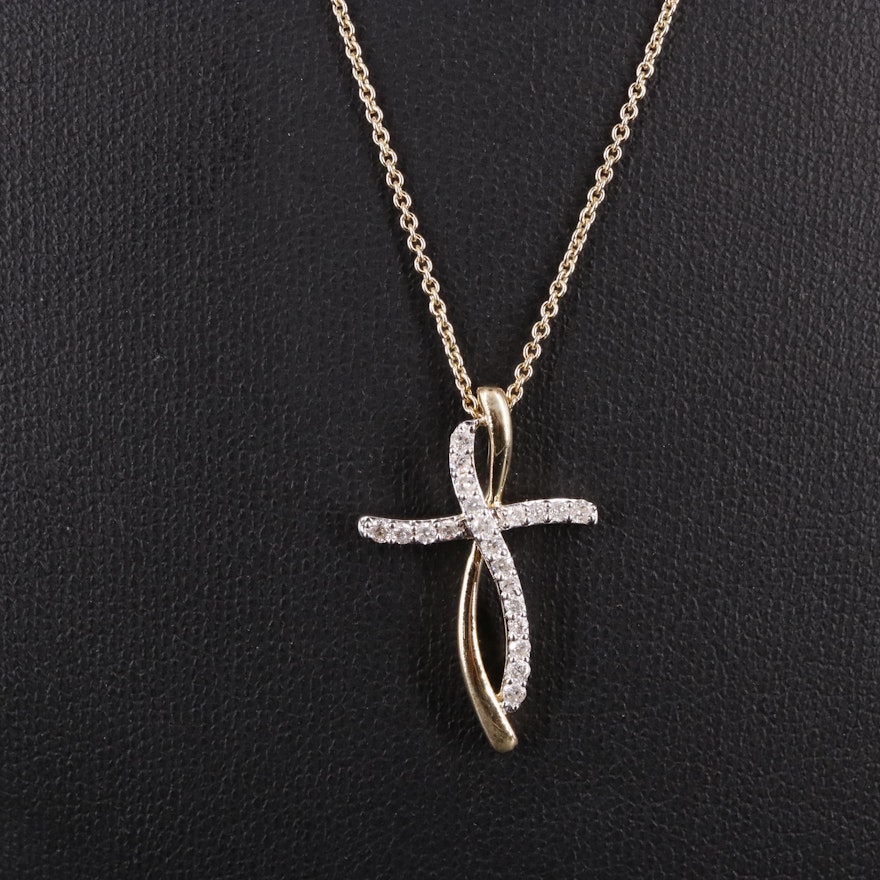 Gilt Sterling 0.26 CTW Diamond Cross Pendant Necklace