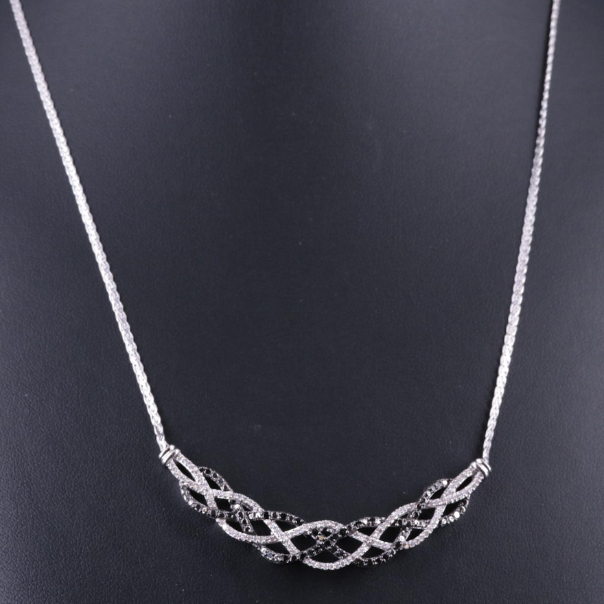 Sterling Diamond Necklace on Wheat Chain