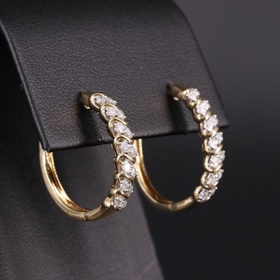Gilt Sterling 0.51 CTW Diamond Hoop Earrings