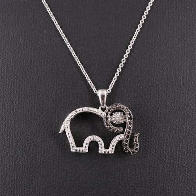 Sterling 0.05 CTW Diamond Elephant Pendant on Cable Chain