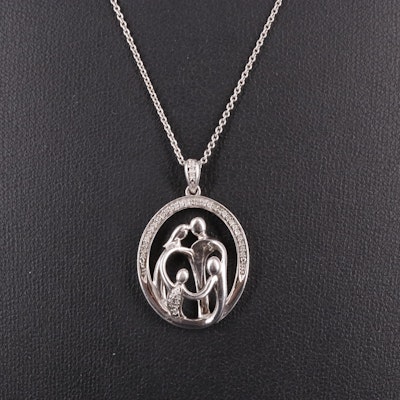 Sterling 0.11 CTW Diamond Family Pendant on Cable Chain