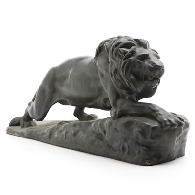 Bronzed Metal Sculpture After Isidore Jules Bonheur of Stalking Lion