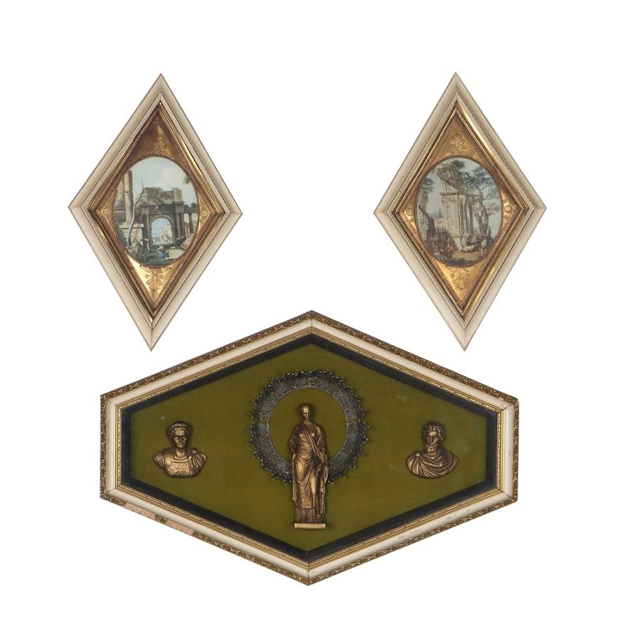Neoclassical Style Giclées and Mixed Media Sculptural Wall-Hanging