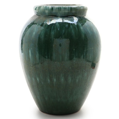 Green Mottled Glazed Stoneware Vase, Early to Mid-20th Century