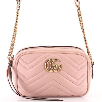 Gucci GG Marmont Mini Camera Bag in Chevron Quilted Calfskin Leather with Box