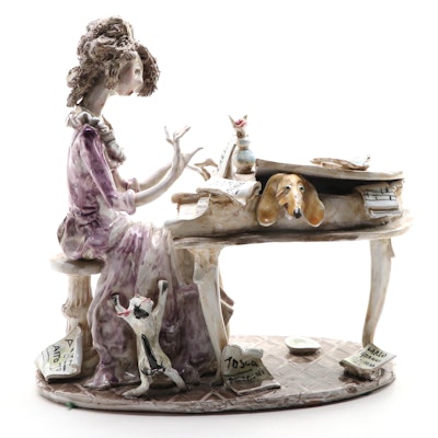 Italian Style Earthenware Figurine of Lady Playing Piano