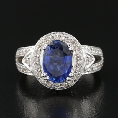 14K 2.47 CT Sapphire and Diamond Halo Ring