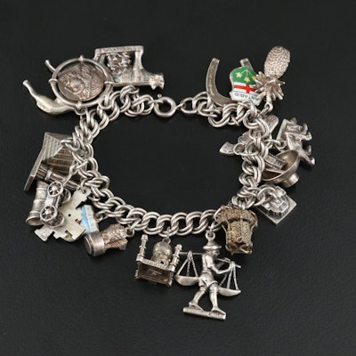 Sterling Charm Bracelet with Travel Theme Charms