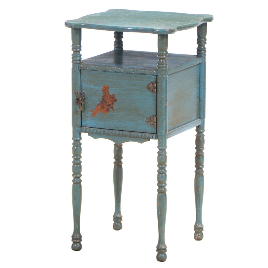 Sheraton Style Glazed and Painted Humidor Stand, Mid-20th Century