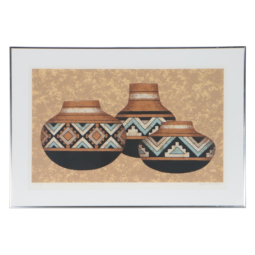 Colleen Rowland Serigraph of Southwestern Pottery