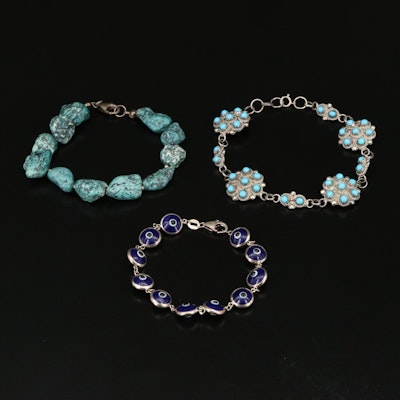 Sterling Bracelet Selection with Evil Eye and Magnesite