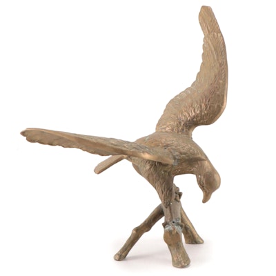 Brass Sculpture of a Perched Eagle