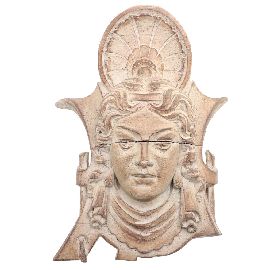 Hand-Carved Wooden Wall Hanging of Woman