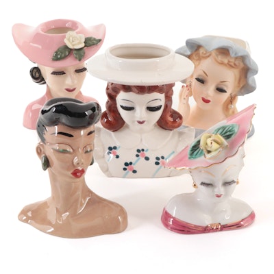 Dorothy Kindell Pottery, Napcoware and Other Ceramic Lady Head Vases, Mid-20th C