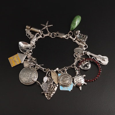 Sterling Charm Bracelet with Wells and Bell Trading Post Charms