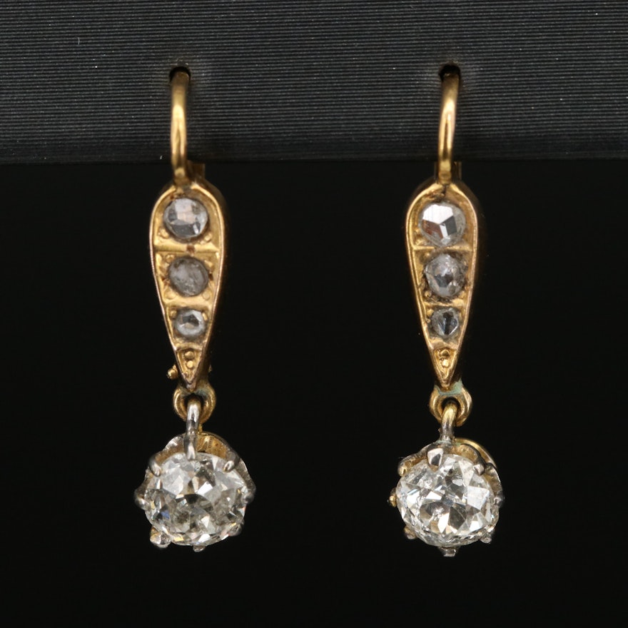 Antique Style 10K 1.12 CTW Diamond Drop Earrings