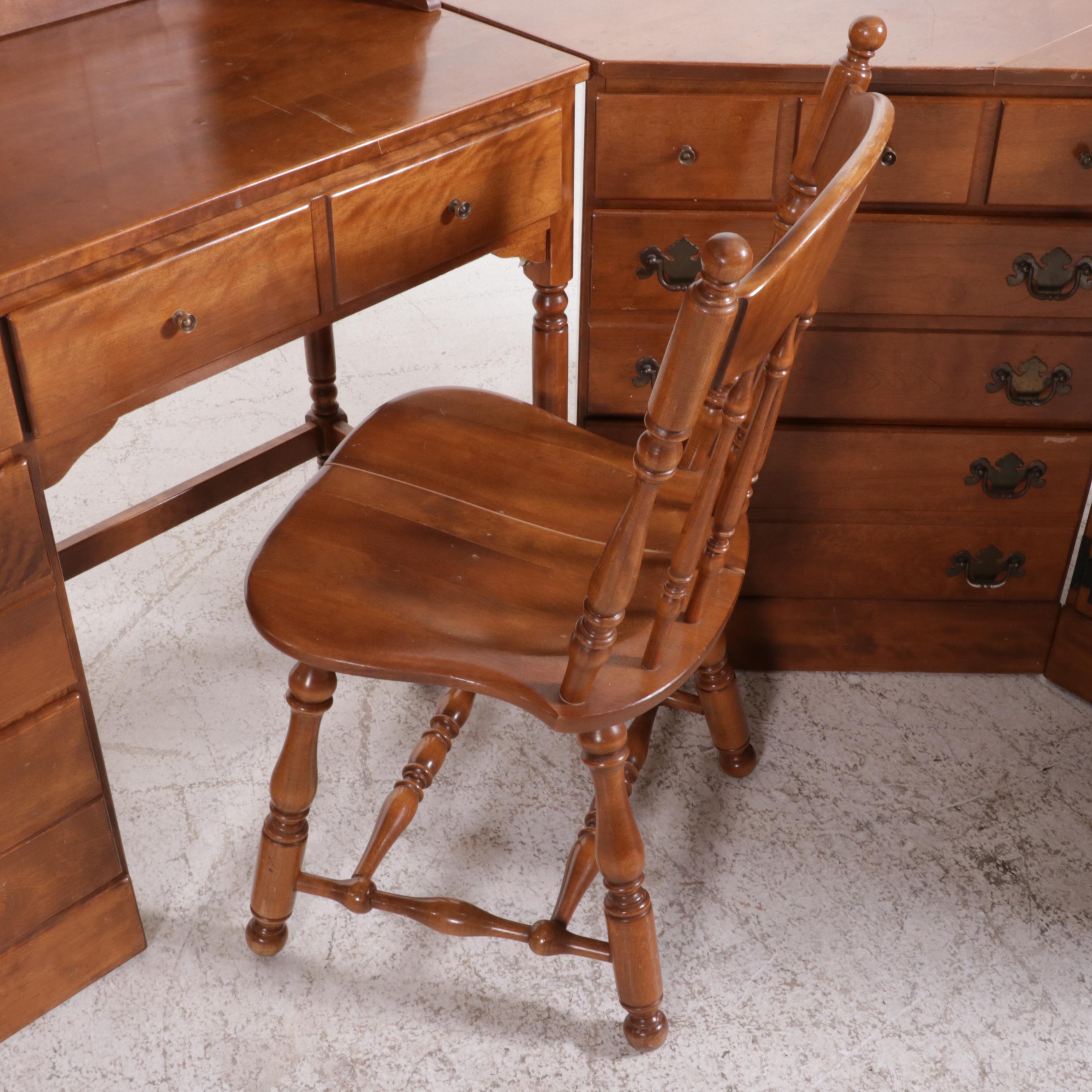 Ethan Allen Maple Desk with Hutch, Chest and Corner Shelf, Late 20th