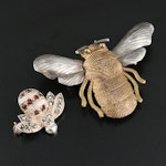 Sterling Bee Brooches Featuring Marcasite and Garnets