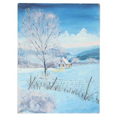 Winter Landscape Oil Painting Attributed to Bill Gregory, Late 20th Century
