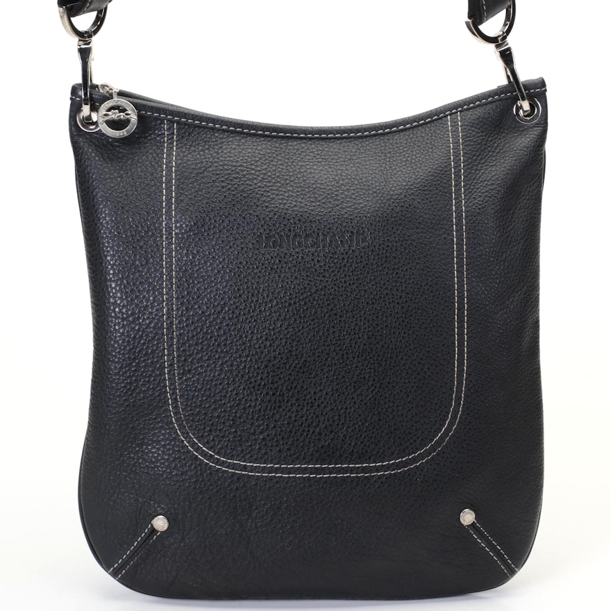 Longchamp Black Pebbled Leather Crossbody Bag