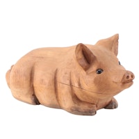 Wooden Folk Art Sculpture of a Pig