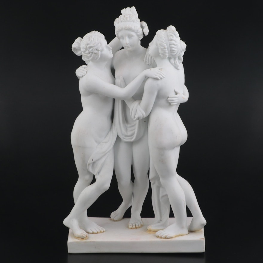 Neoclassical Style Bisque "The Three Graces" after Antonio Canova Figural Group