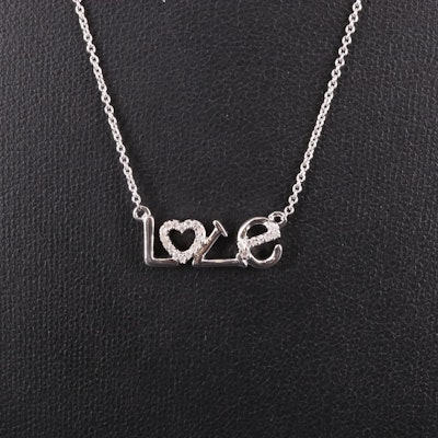 Sterling 0.17 CTW Diamond Love Pendant on Cable Chain