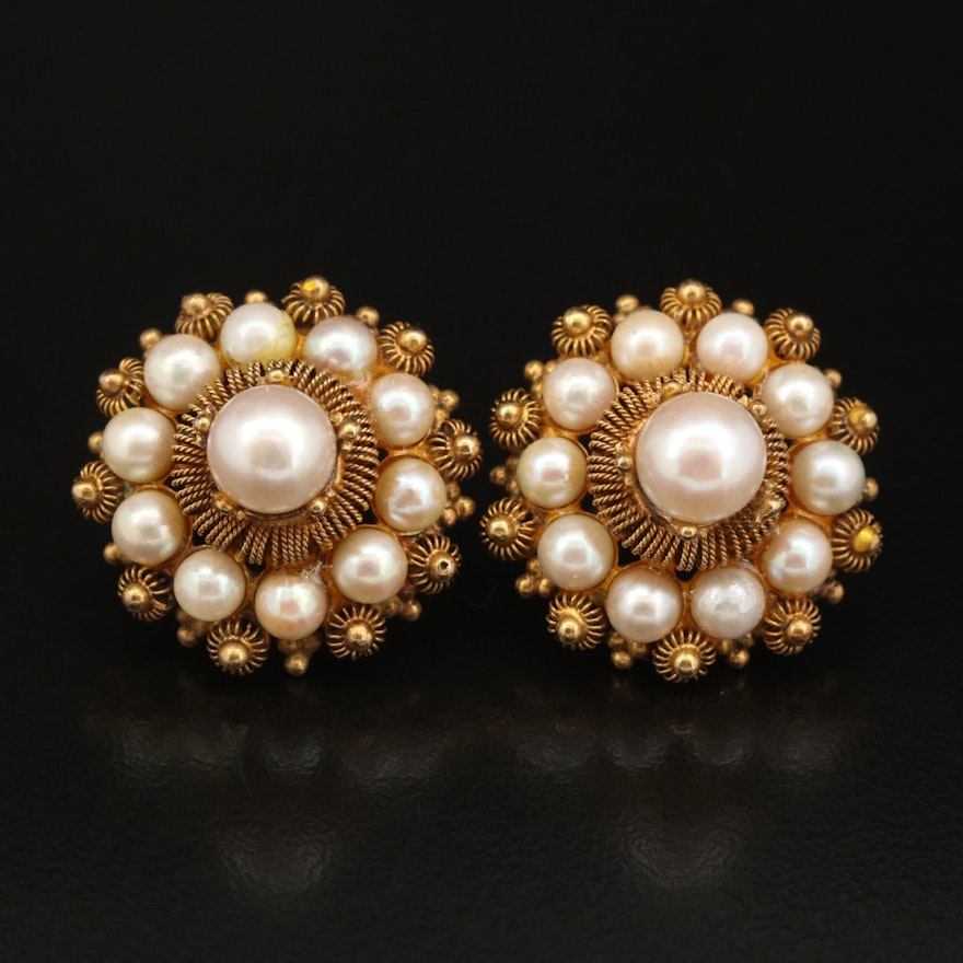 14K Pearl and Cannetille Earrings