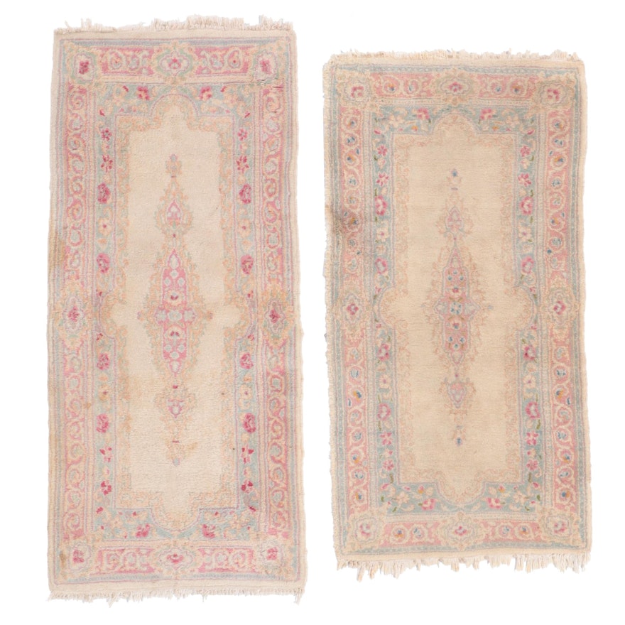 Two Hand-Knotted Persian Kerman Accent Rugs