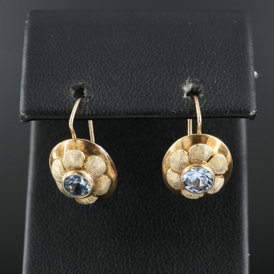 Vintage 10K Spinel Flower Earrings with Green Gold Accents