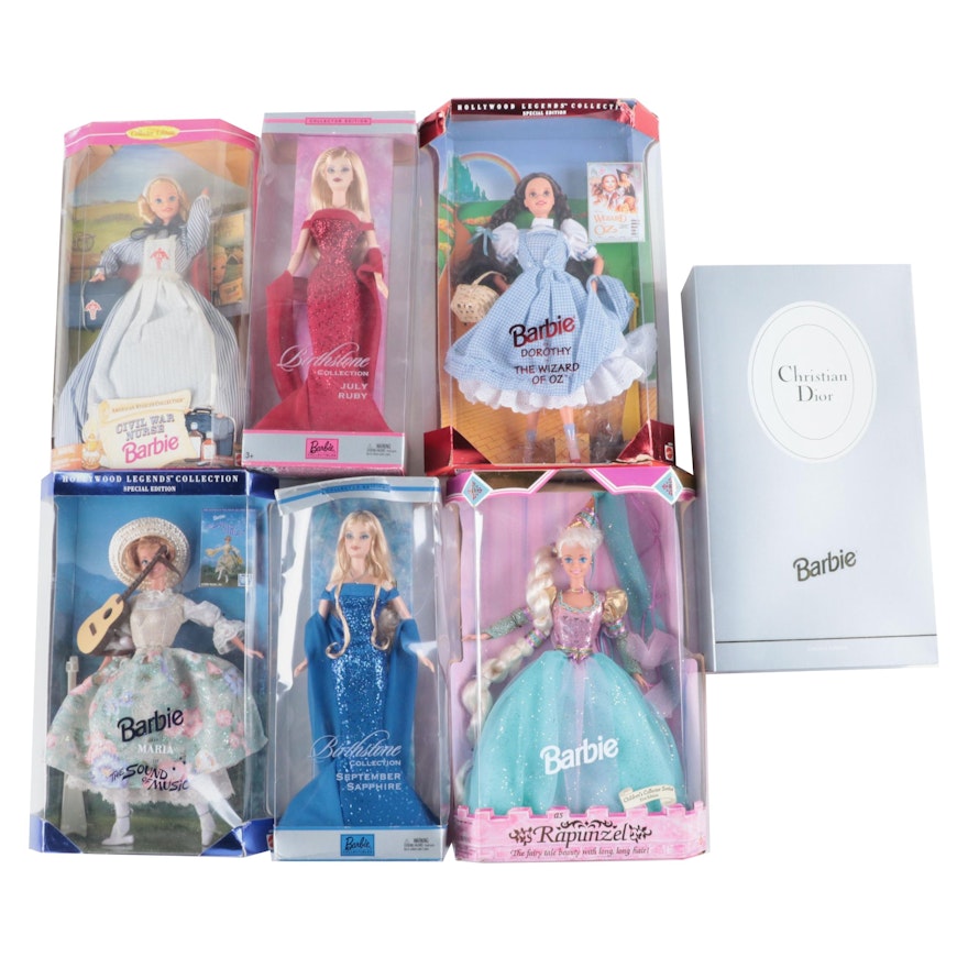 Mattel Barbie Dolls Including Rapunzel, Civil War Nurse, Christian Dior and More