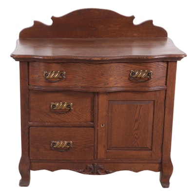 Victorian Oak Serpentine Front Commode, Late 19th to Early 20th Century