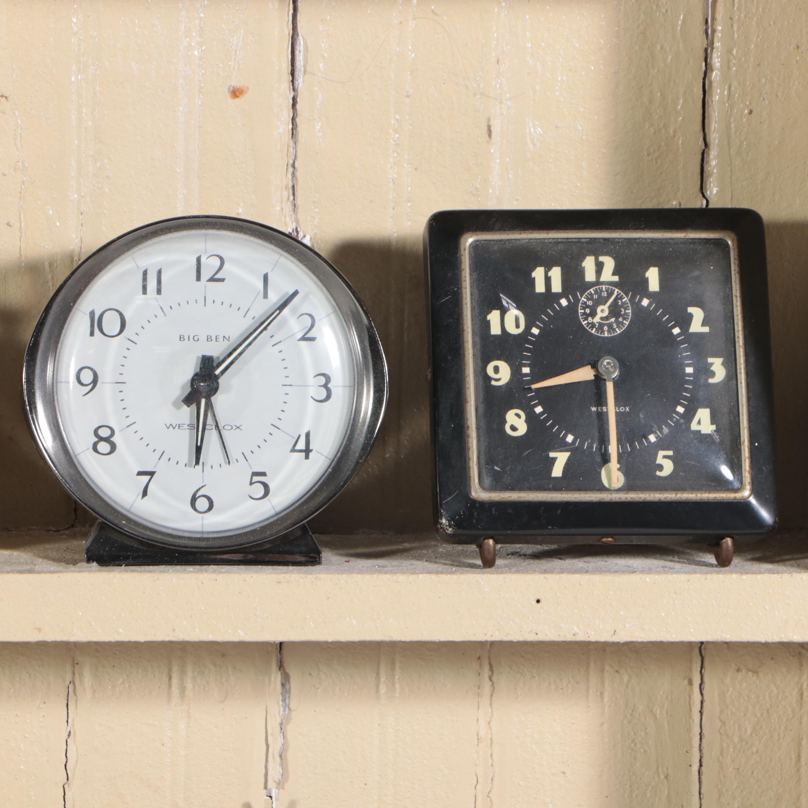 Painted Wood Wall Shelf with Clock Collection and More EBTH