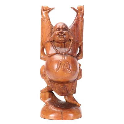 Hand-Carved Wood Buddha Figure