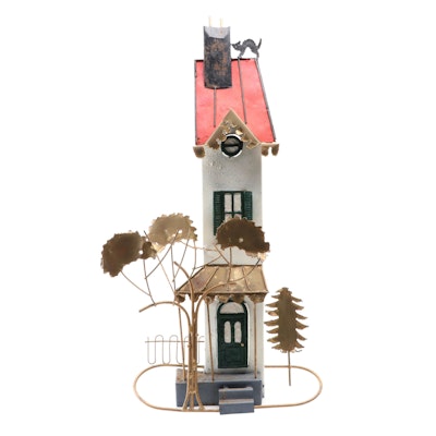 Hand-Painted Laser Cut and Scrap Metal Sculpture of House