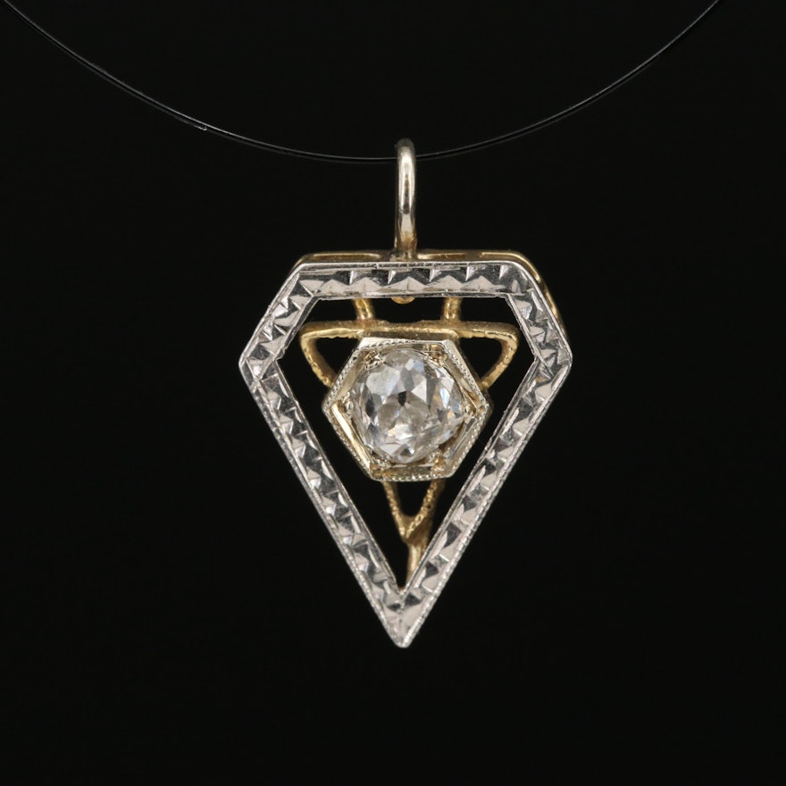 Art Deco 14K and Platinum 0.33 CT Diamond Pendant
