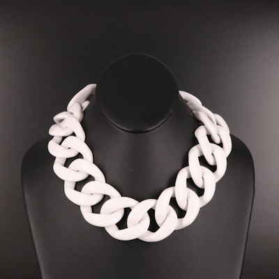 Angela Caputi White Resin Curb Link Necklace with Branded Pouch
