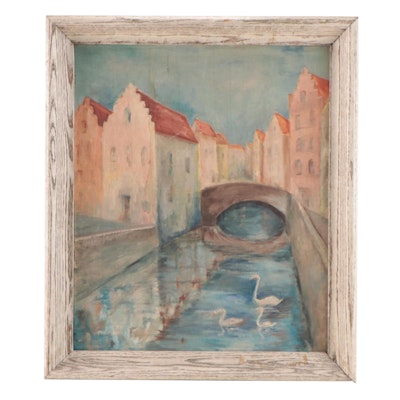 Pacimeo Town Canal Landscape Oil Painting