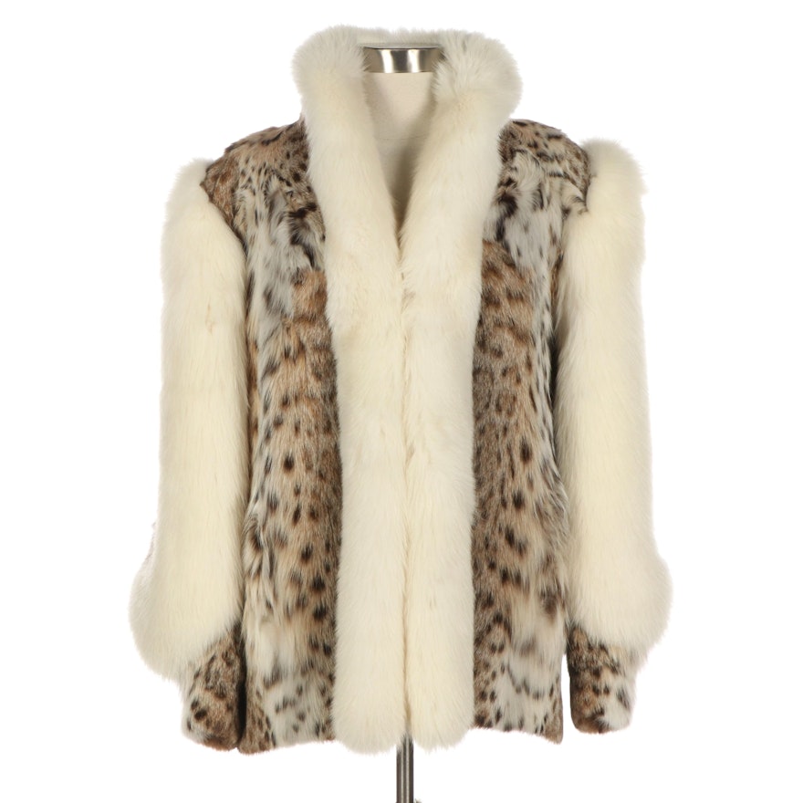 Bobcat Fur Jacket with Arctic Fox Fur Collar and Trim