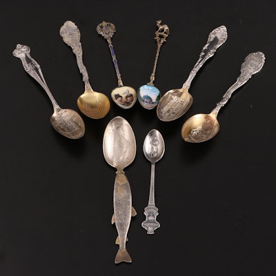 Sterling Silver and 800 Silver Souvenir Spoons