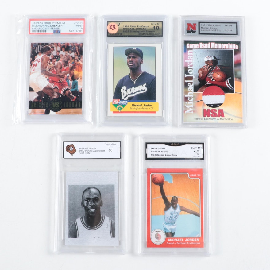 Michael Jordan, Graded, Slabbed, Games Used Basketball Cards, 1980s–1990s