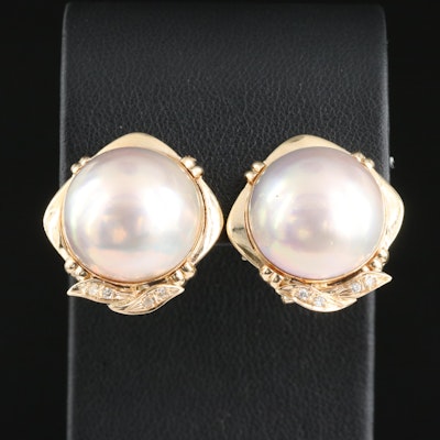 14K Mabé Pearl and Diamond Earrings