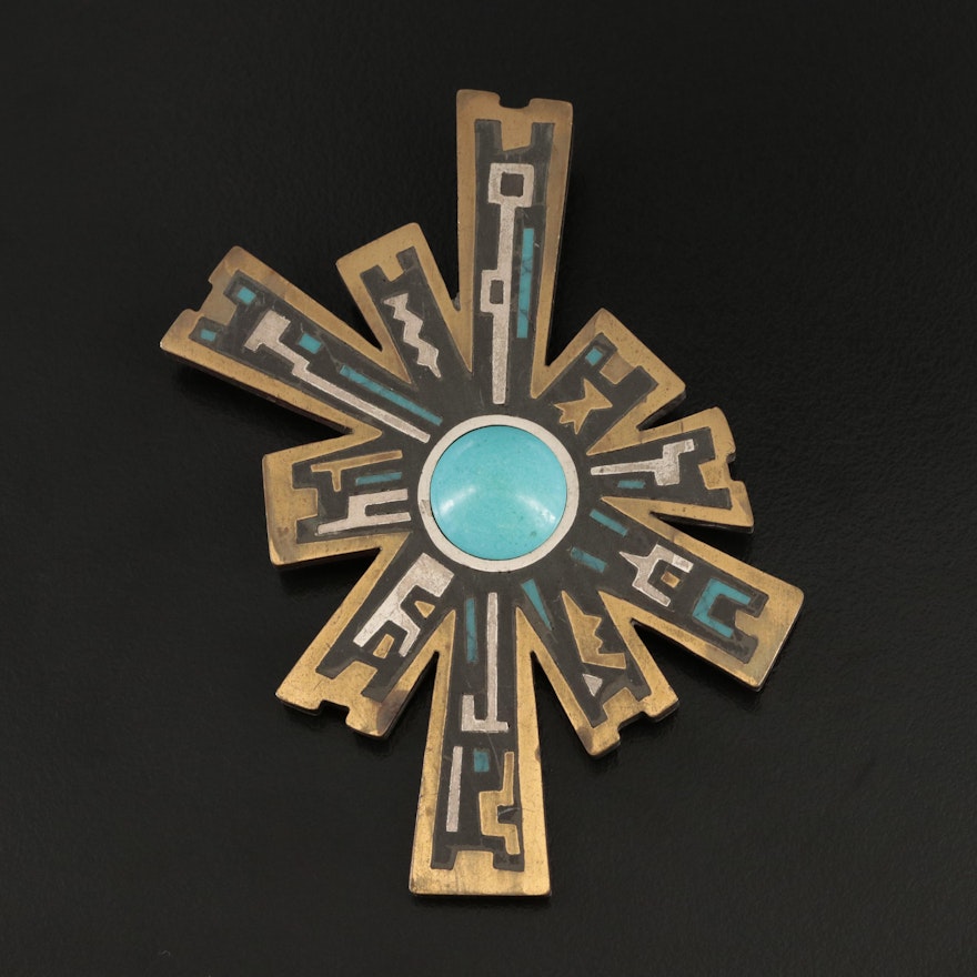 Taxco Toño Sterling Converter Brooch with Faux Turquoise