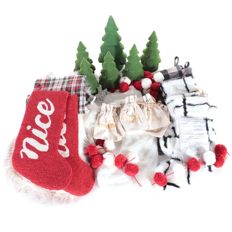 Felted Decorative Trees with Fabric Stockings and Other Christmas Décor