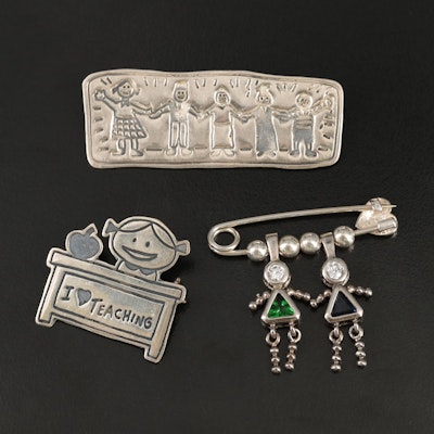 Child and Teacher Themed Brooches Including Sterling